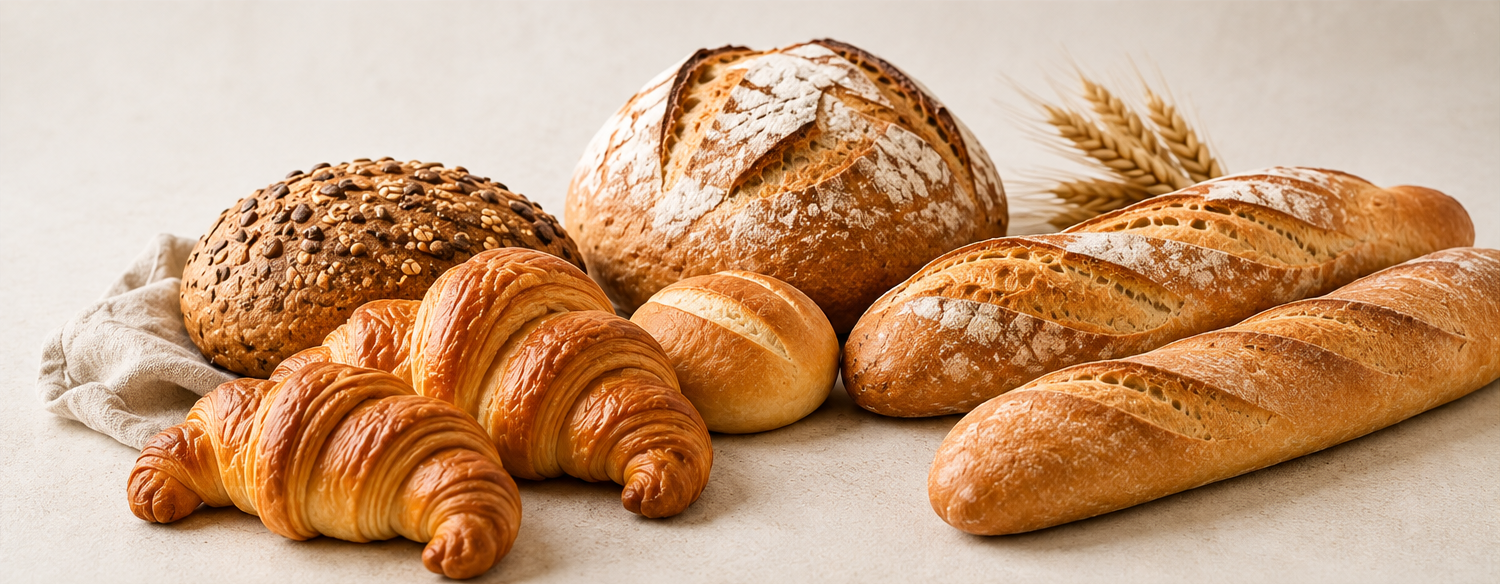 Fresh artisan breads, croissants, baguettes and rolls