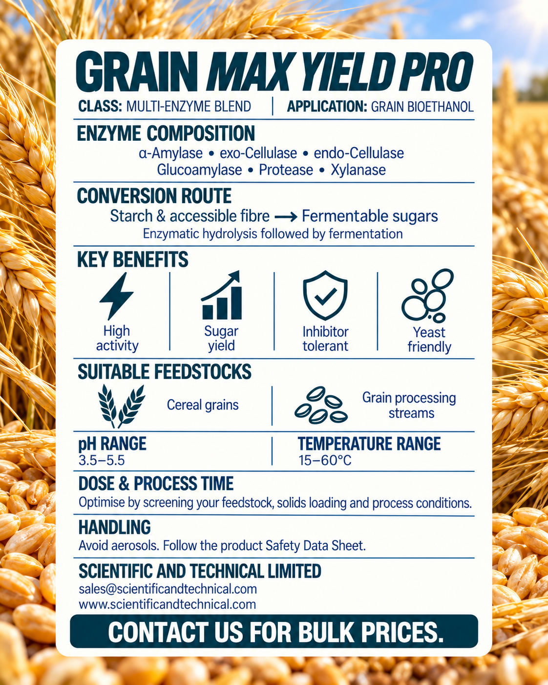 GRAIN Max Yield Pro enzyme composition and technical information