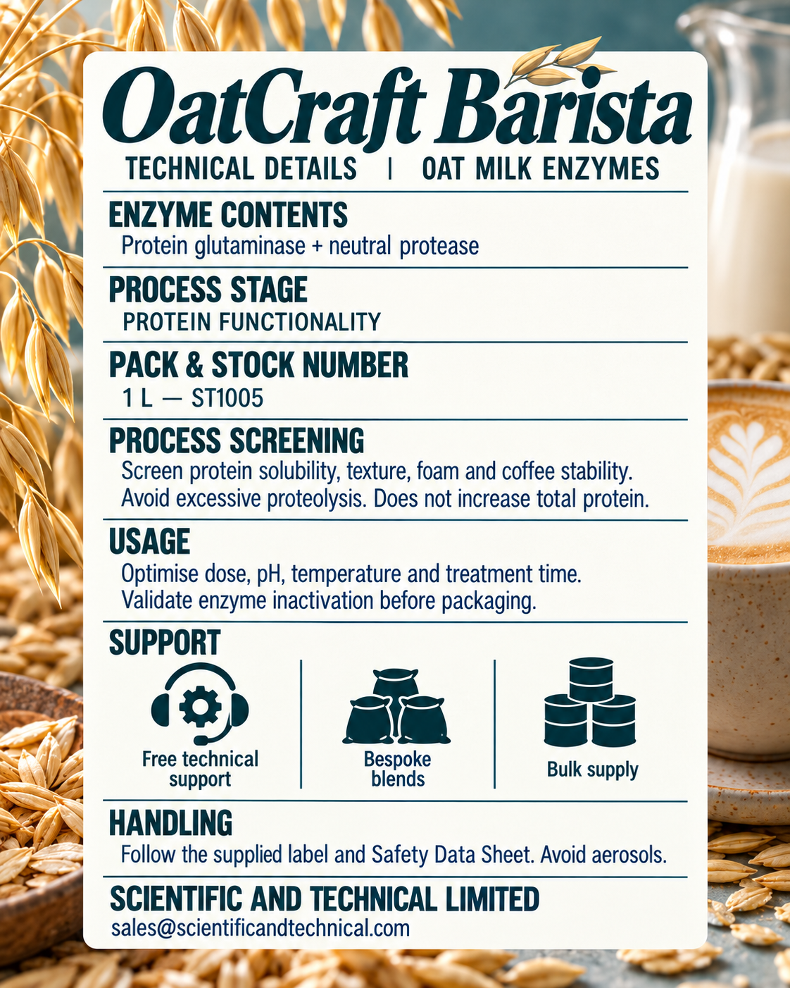 OatCraft Barista, ST1005, back card