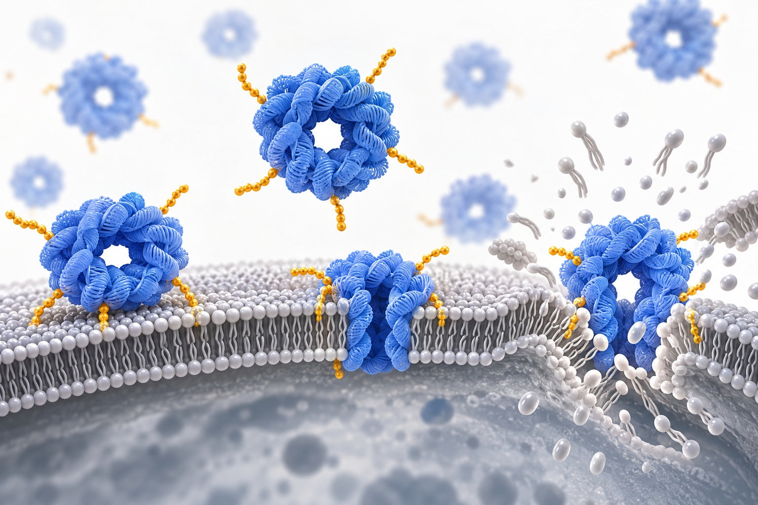 Conceptual illustration for Lipidated DNA Nanostructures Target and Rupture Bacterial Membranes