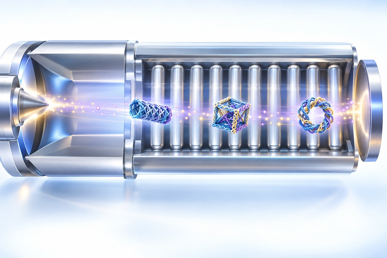 Conceptual illustration for Sizing up DNA nanostructure assembly with native mass spectrometry and ion mobility