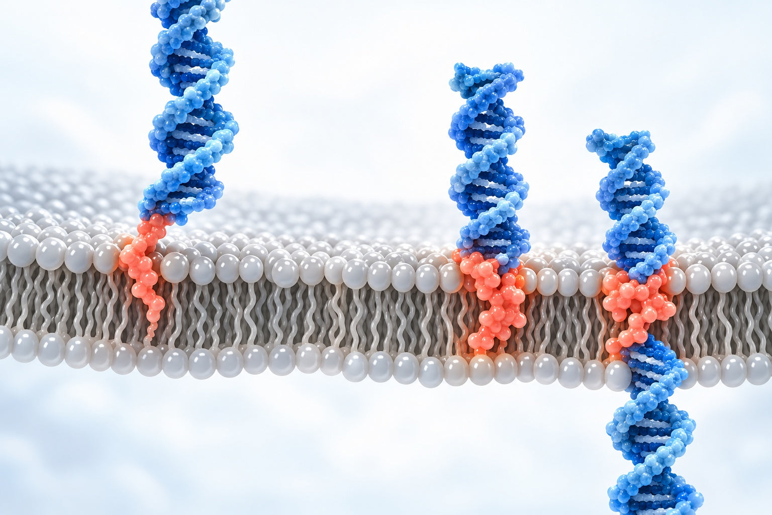 Conceptual illustration for Hydrophobic Interactions between DNA Duplexes and Synthetic and Biological Membranes