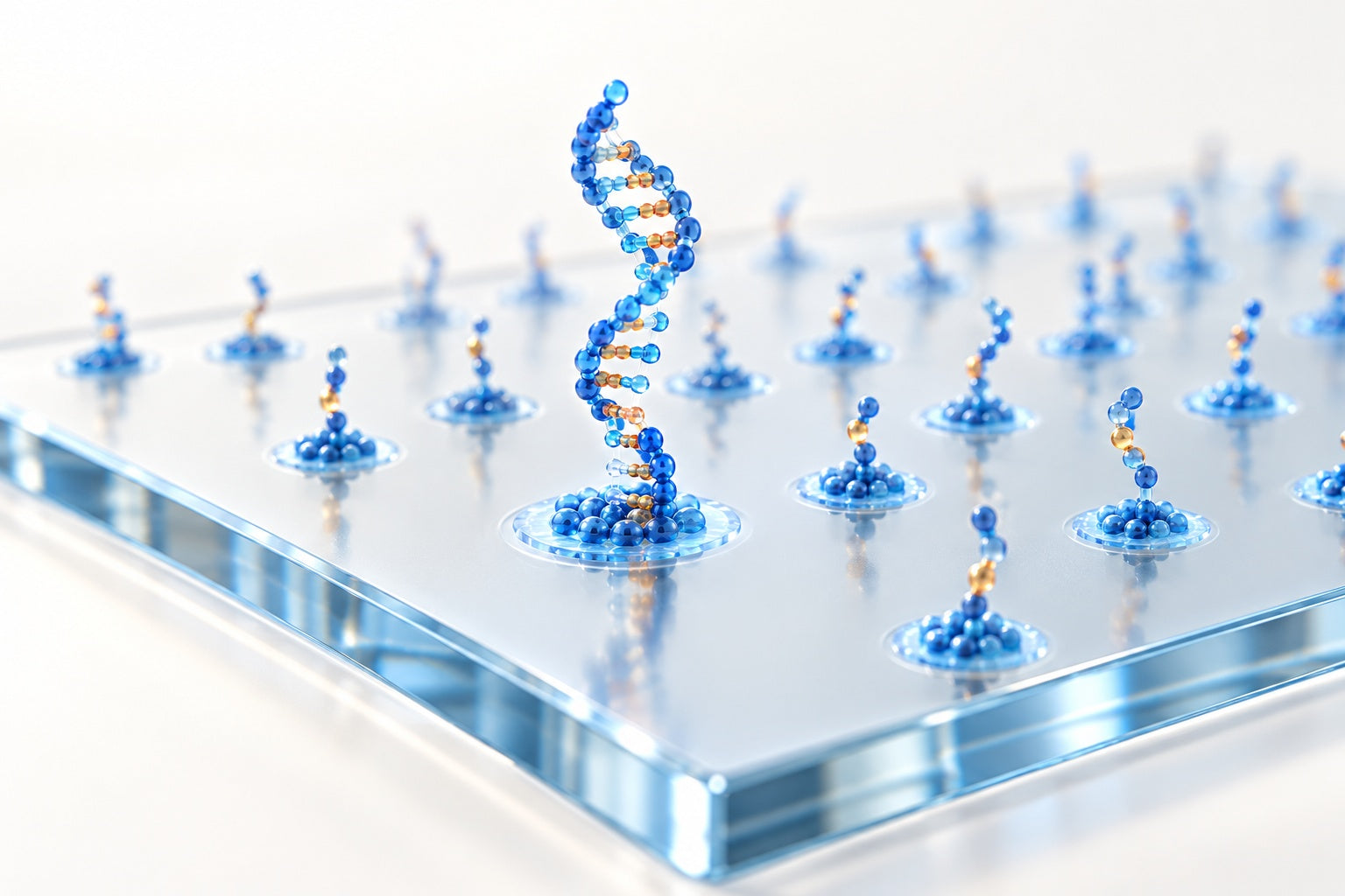 Conceptual illustration for Microarrays and single molecules: an exciting combination.