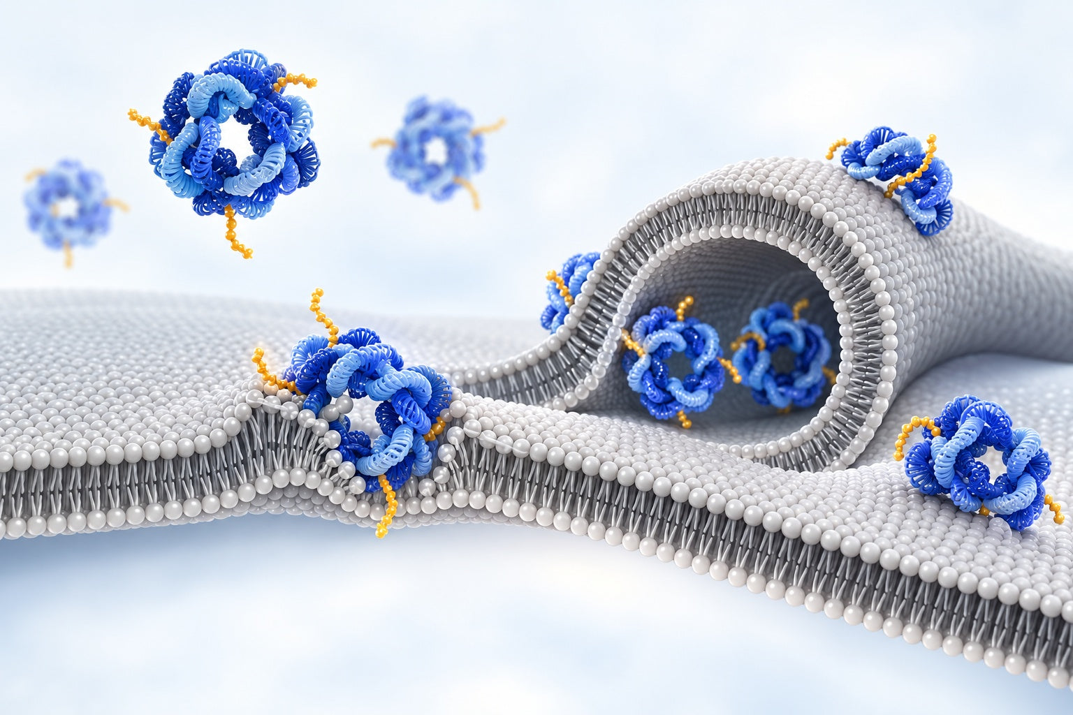 Conceptual illustration for Multi-functional DNA nanostructures that puncture and remodel lipid membranes into hybrid materials.