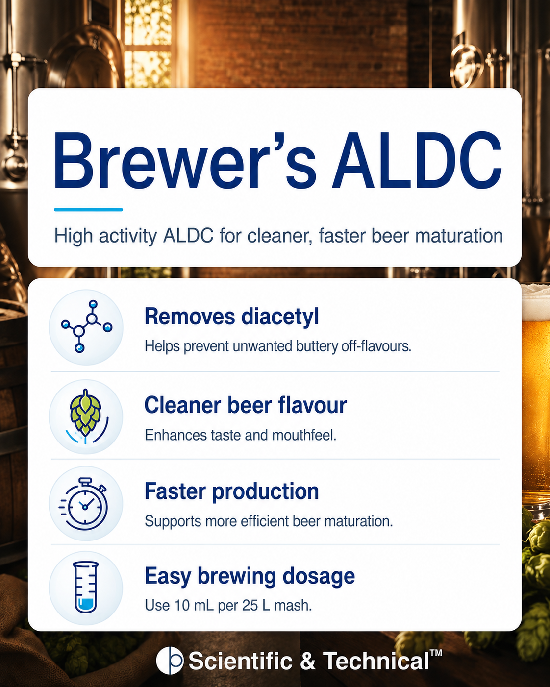 Brewer's alpha acetolactate decarboxylase (ALDC) product features and specifications