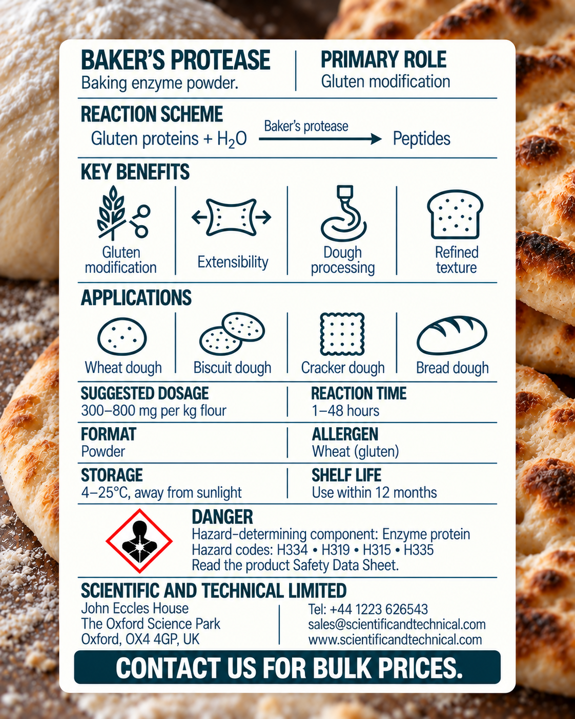 Baker's Protease back card: baking benefits, dosage, storage and safety