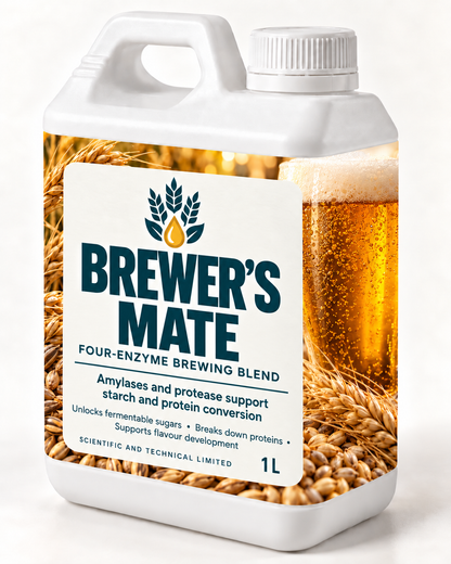 BREWER’S MATE white 1 L bottle with matching barley and beer wraparound label