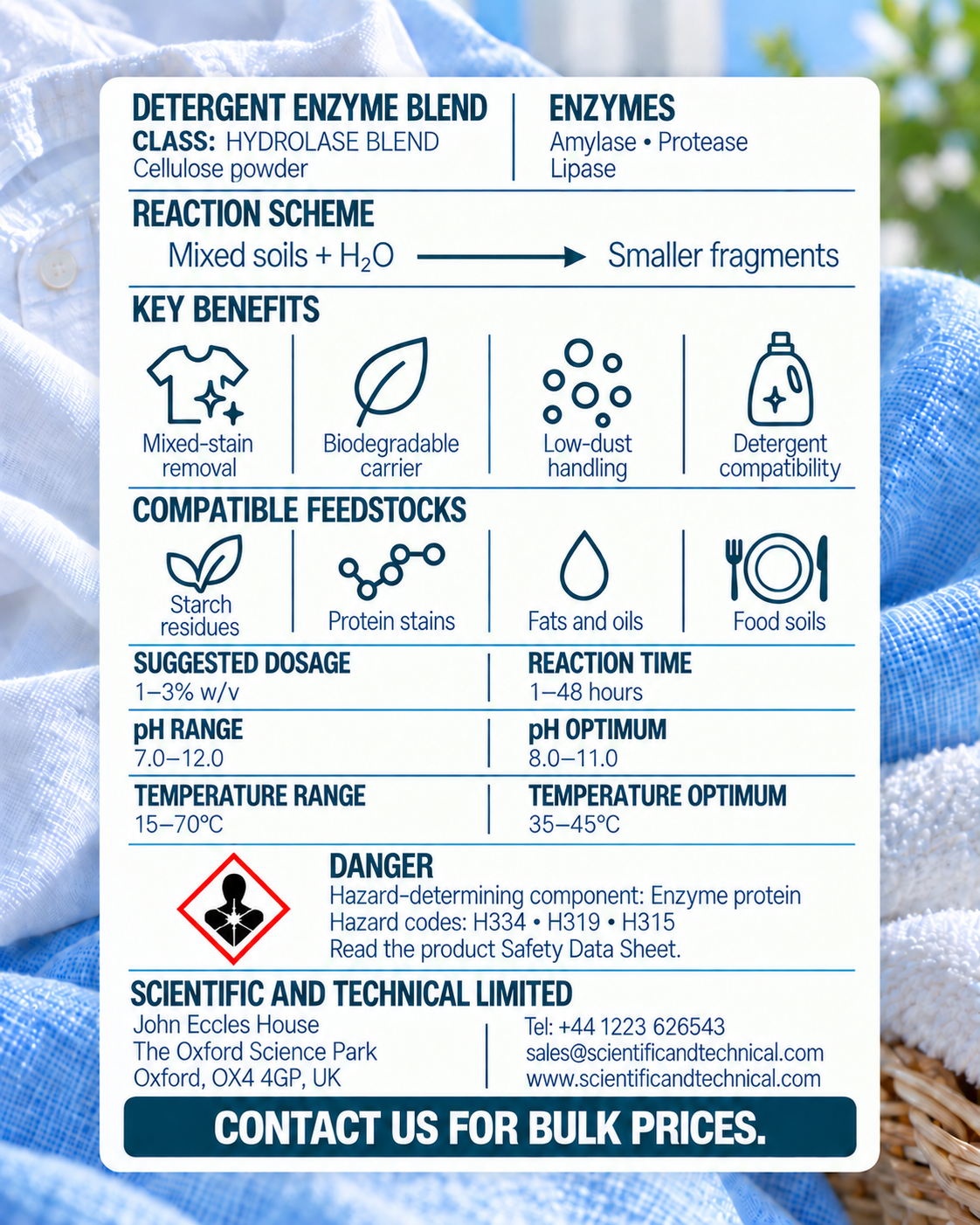 Detergent Enzyme Blend (cellulose powder) back card: reaction, benefits, dosage and safety
