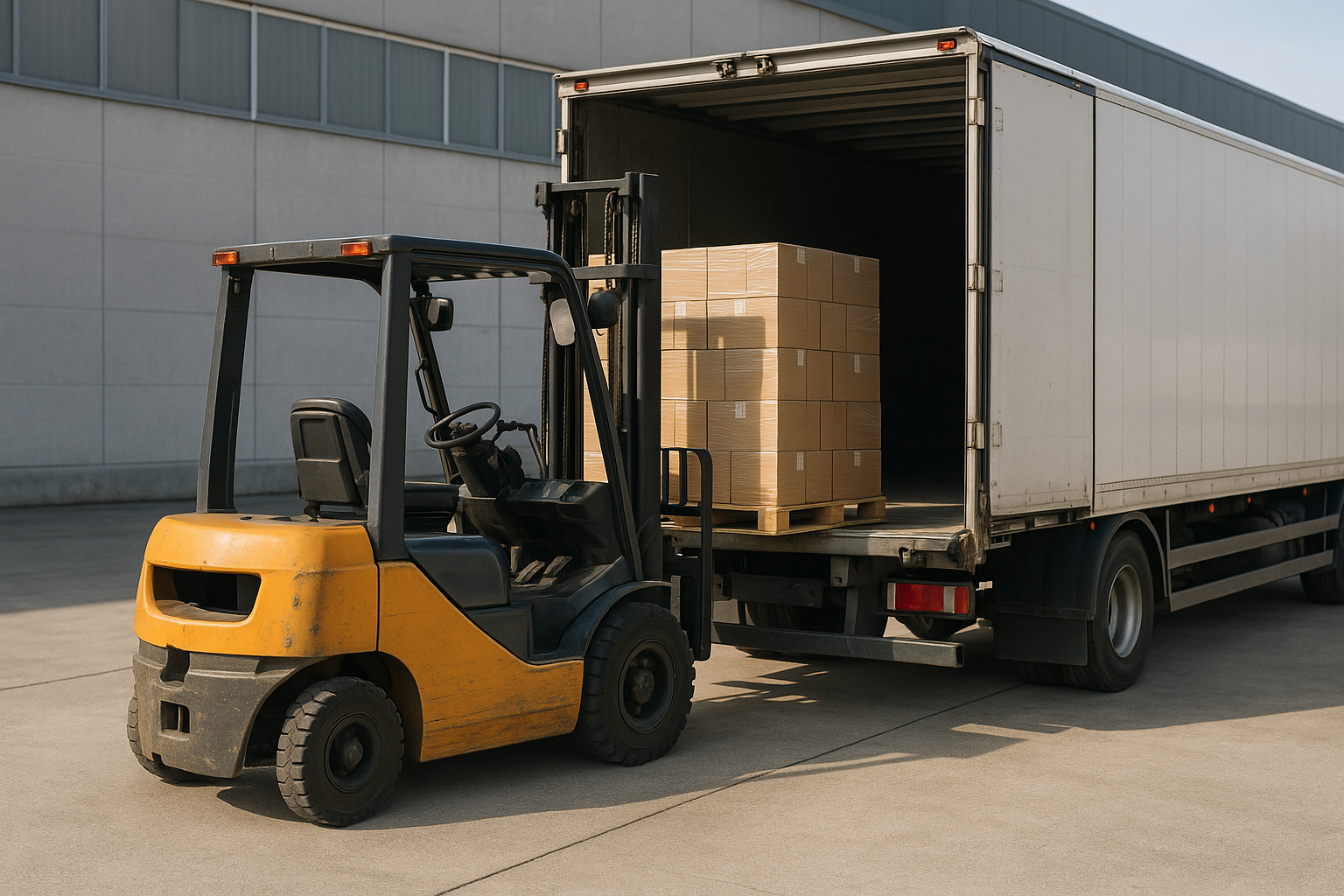 forklift truck loading onto a lorry