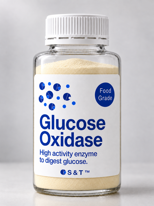 Glucose Oxidase bottle containing fine enzyme powder