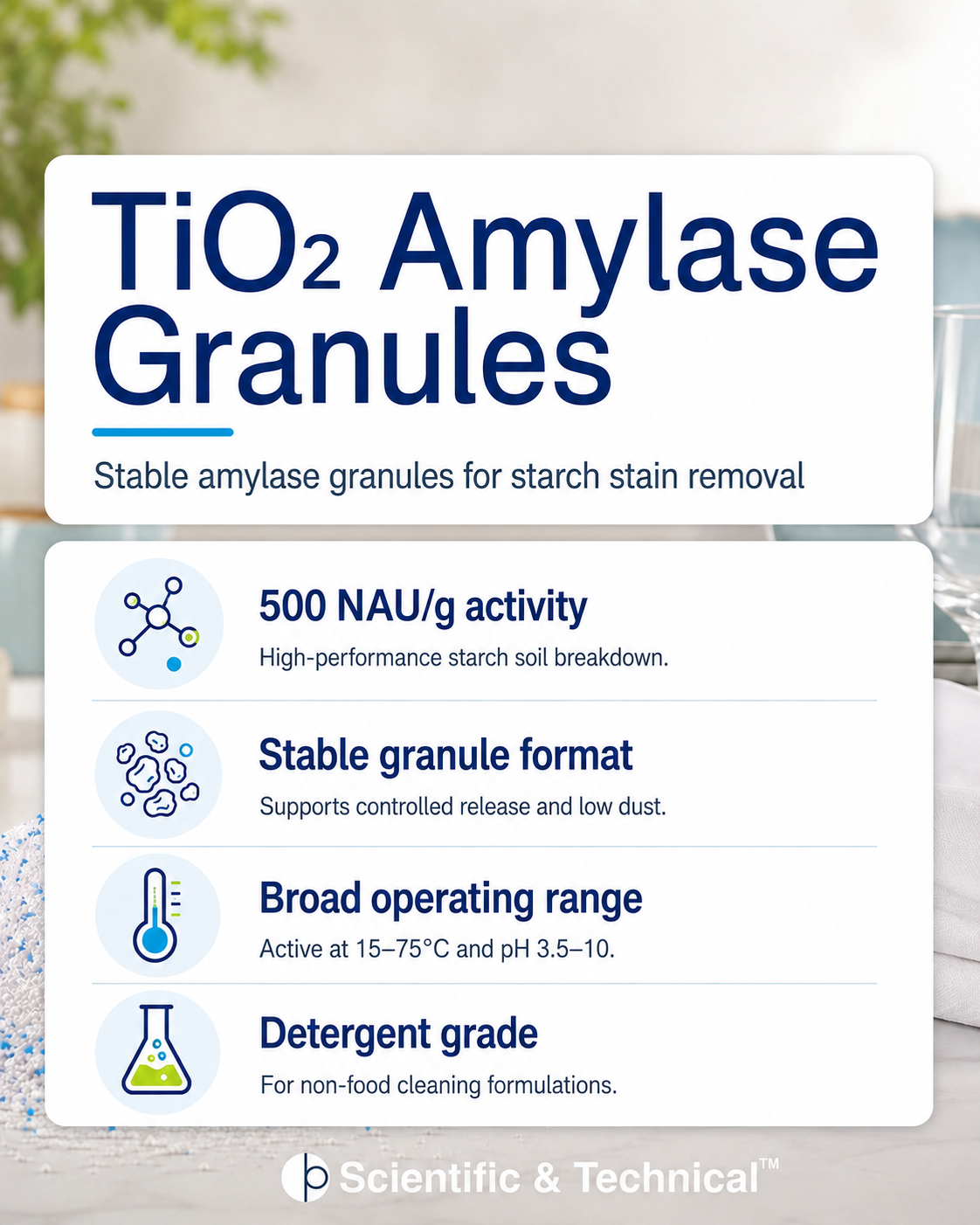 Amylase (TiO2 granulate) product features and specifications