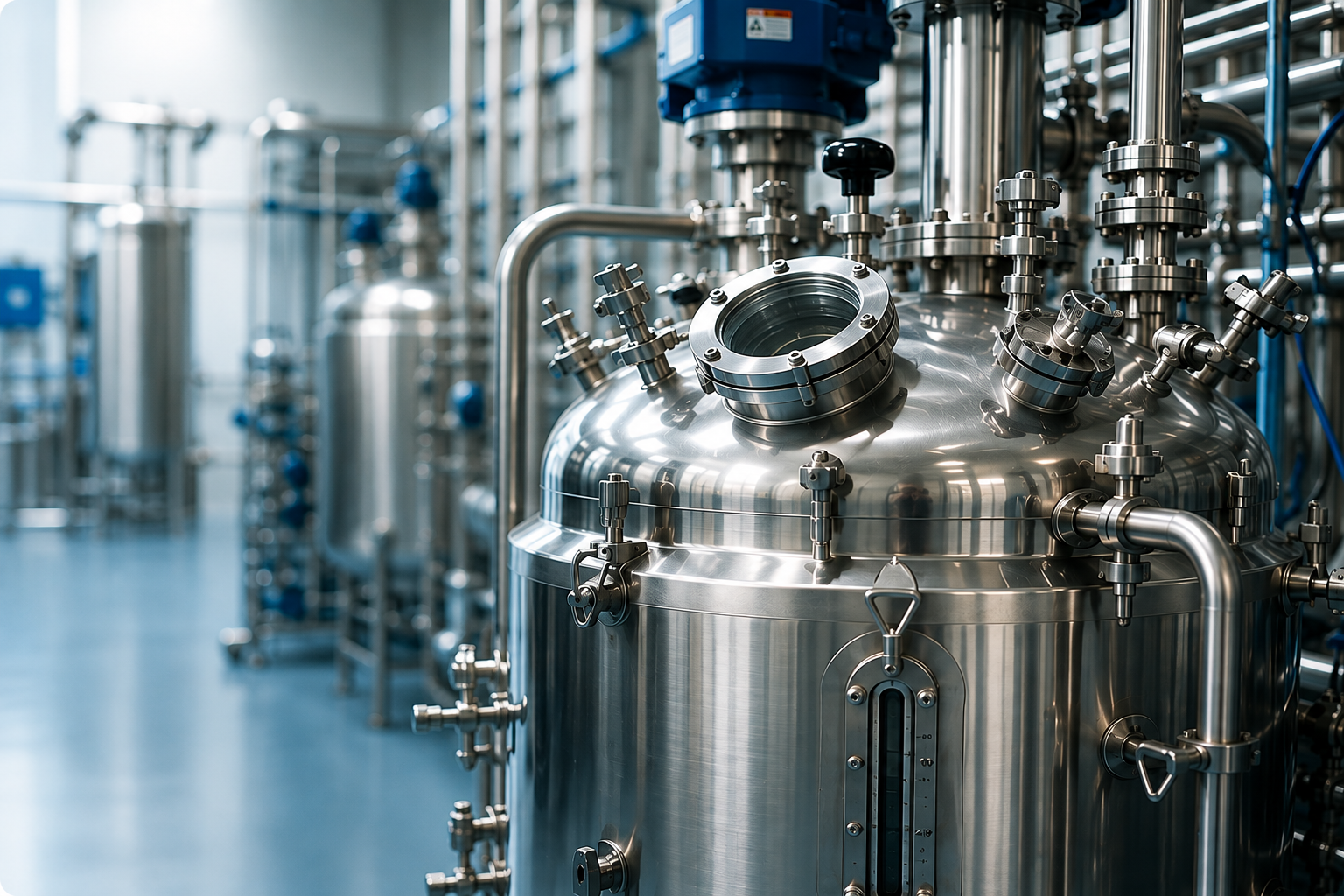 Stainless steel industrial fermentation vessel and bioprocess equipment
