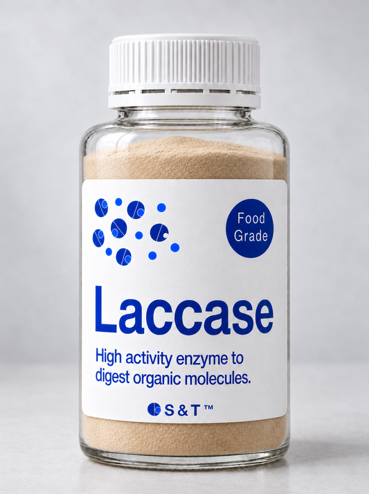 Laccase bottle containing fine enzyme powder