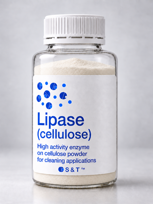 Lipase (cellulose powder) bottle containing fine enzyme powder