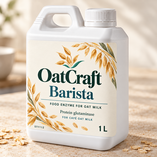 OatCraft barista 1 L white jerry can with premium cream food-enzyme label for café production