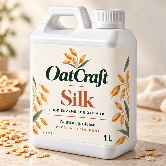 OatCraft silk 1 L white jerry can with premium cream food-enzyme label for café production