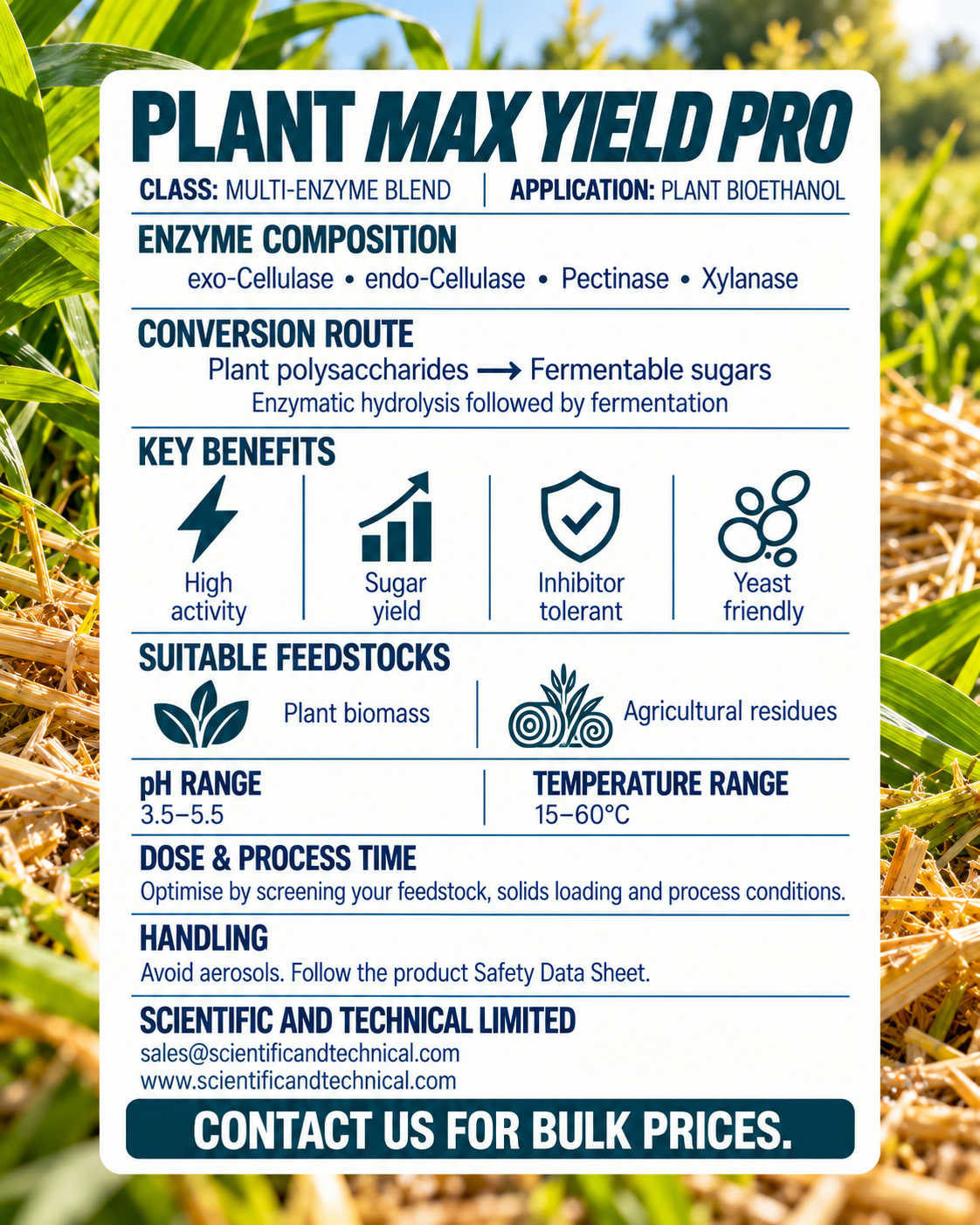 PLANT Max Yield Pro enzyme composition and technical information