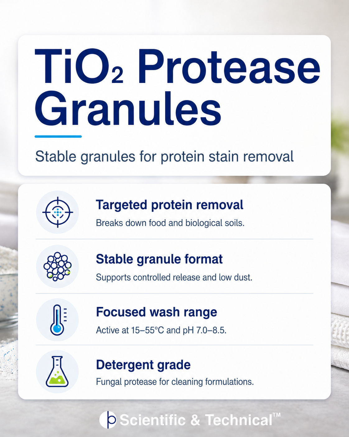 Protease (TiO2 granulate) product features and specifications