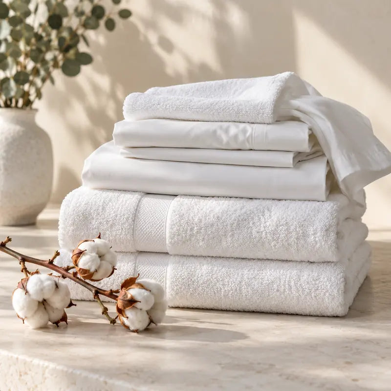 Freshly folded white cotton linens