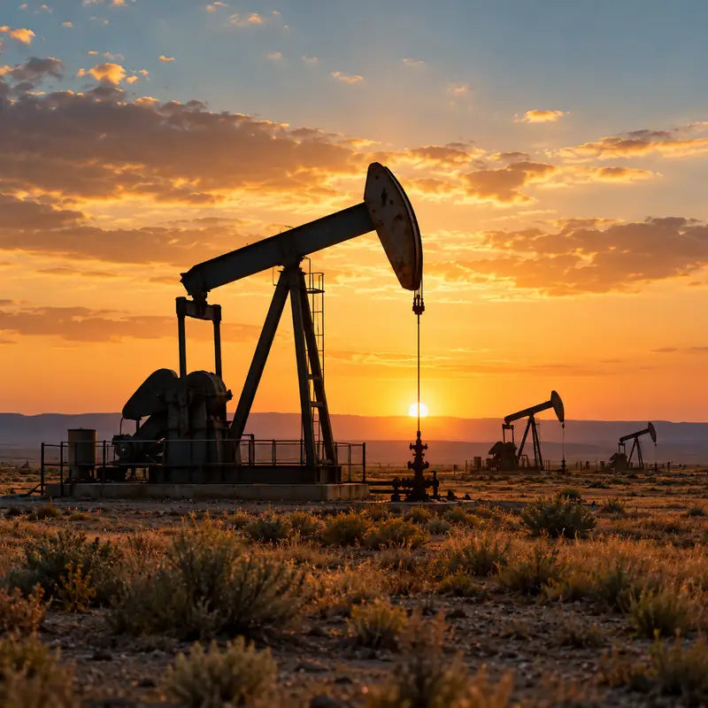 Oilfield pumpjack at sunset