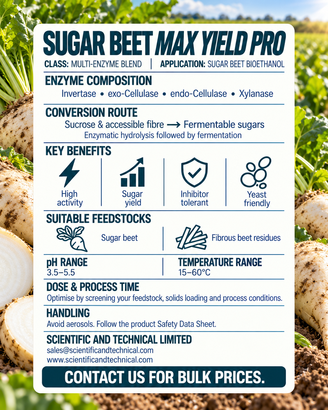 SUGAR BEET Max Yield Pro enzyme composition and technical information