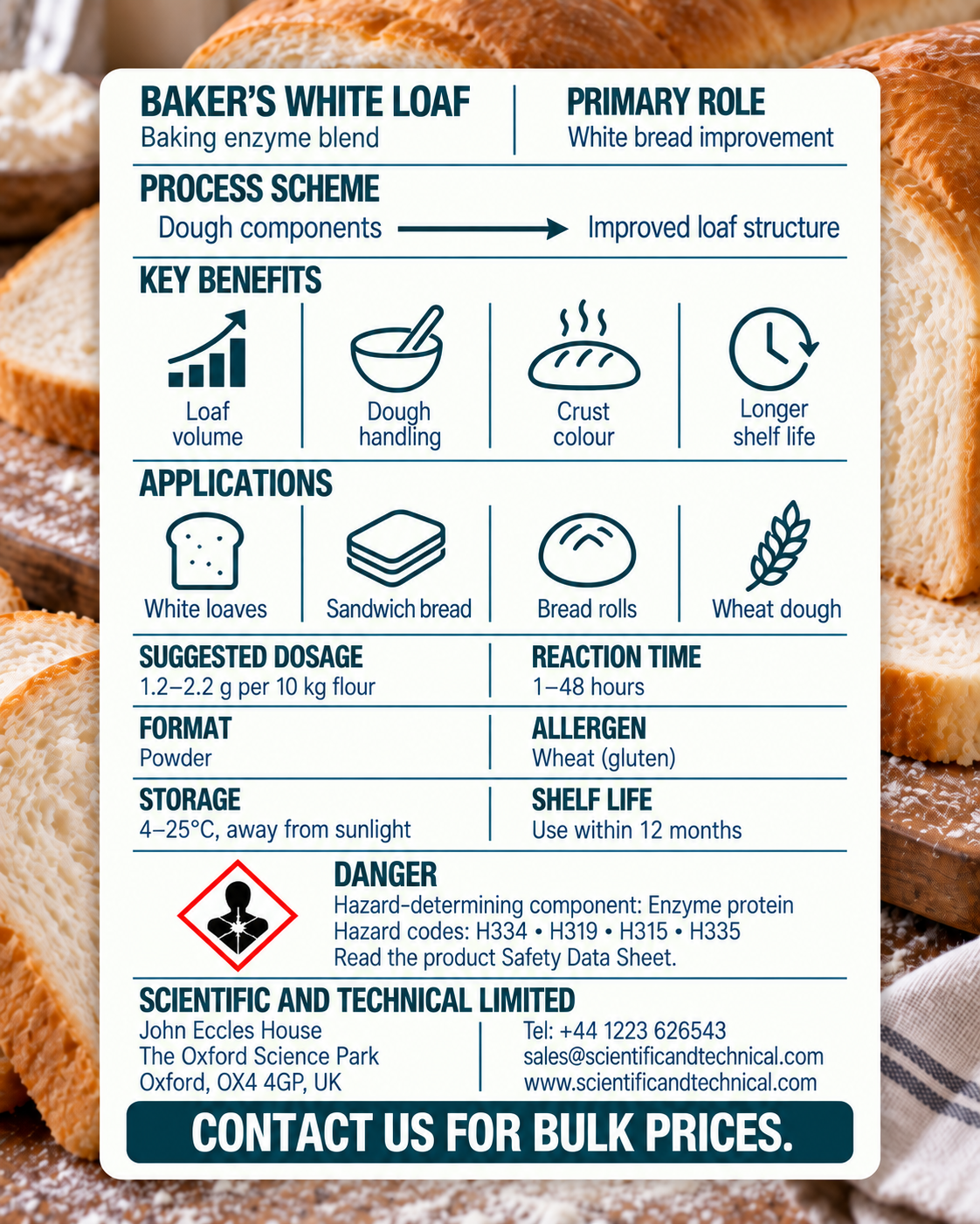 Baker's White Loaf back card: baking benefits, dosage, storage and safety