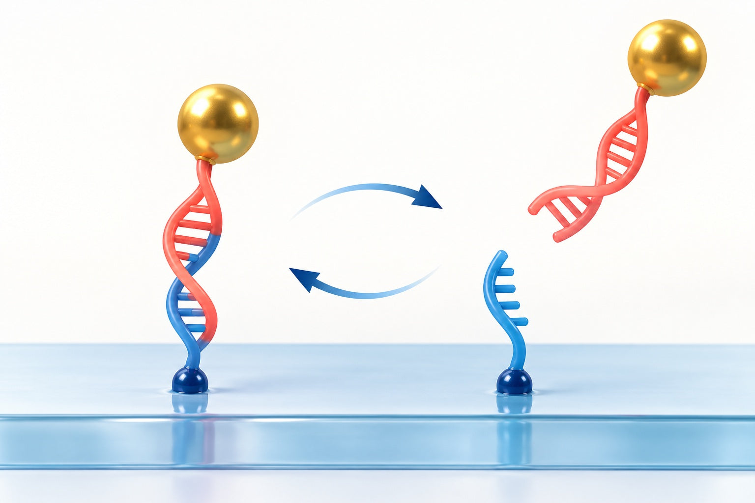 Conceptual illustration for Tunable DNA Hybridization Enables Spatially and Temporally Controlled Surface-Anchoring of Biomolecular Cargo