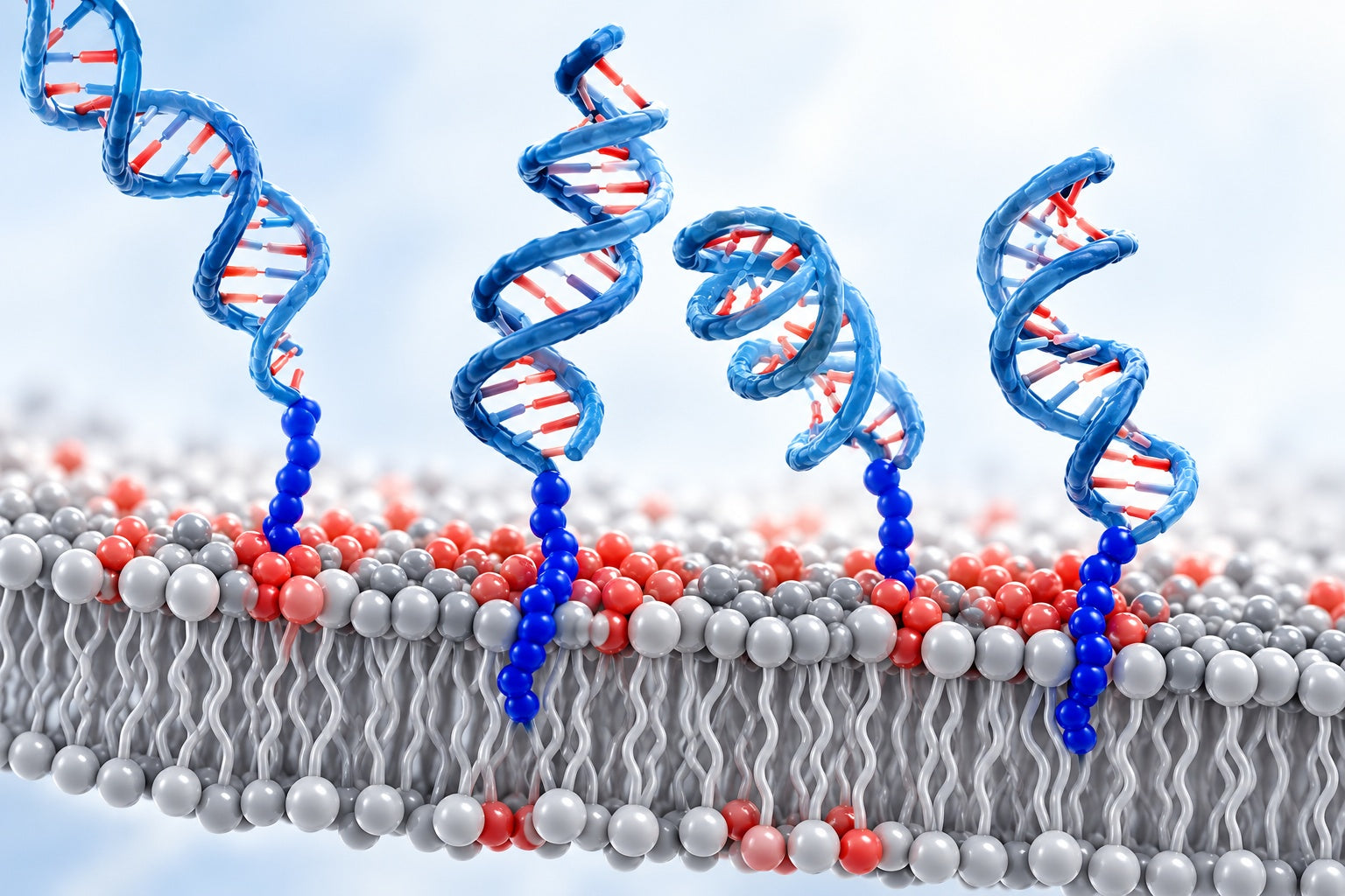 Conceptual illustration for Dynamic Interactions between Lipid-Tethered DNA and Phospholipid Membranes
