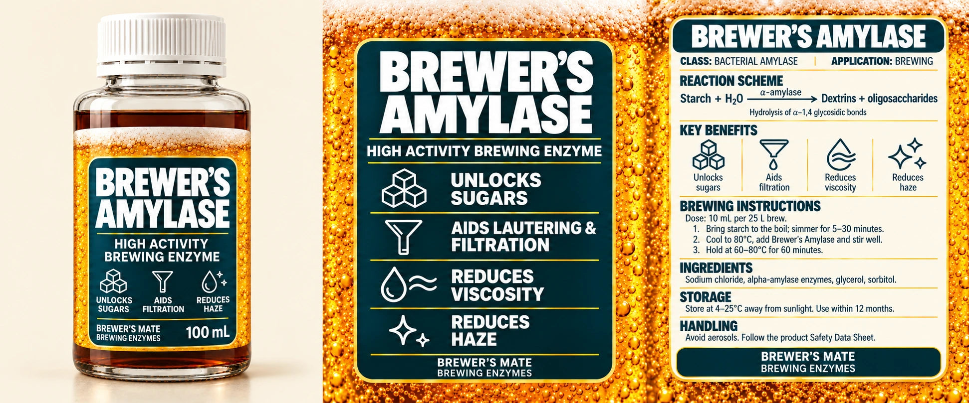 Brewer's Amylase · Brewer’s Mate 100 mL bottle and product cards