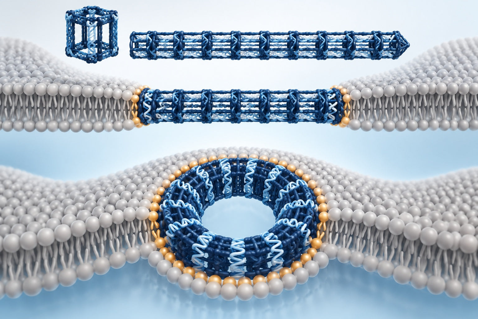 Conceptual illustration for DNA nanotechnology: Bringing lipid bilayers into shape.